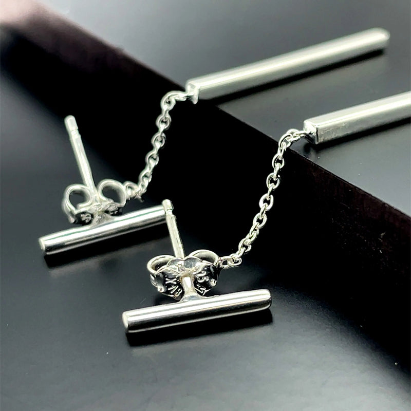 Silver BAR DROP EARRINGS 925 Sterling Silver Plain Design UK Hallmarked | Shop Online Sarraf Jewellers UK