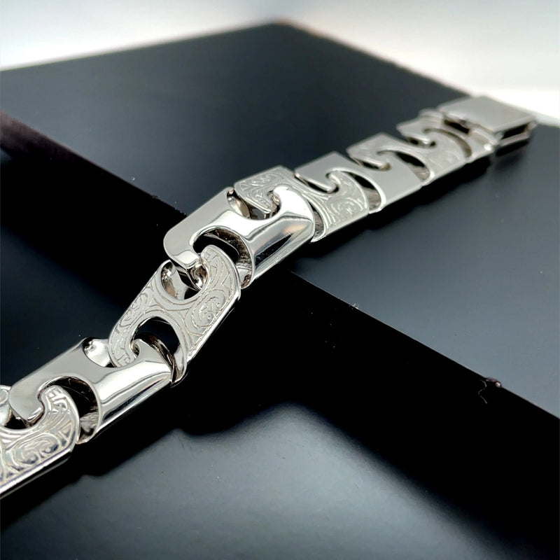 Silver Heavy Cast Anchor Link Bracelet Mens Chunky Design - 17mm | Shop Online Sarraf Jewellers UK
