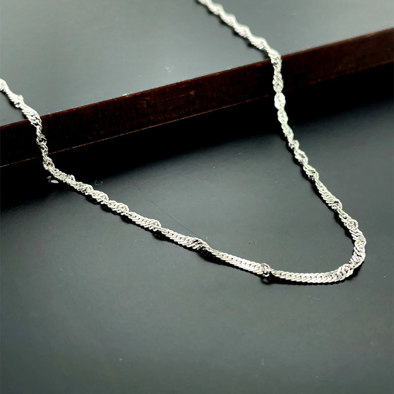 Silver Singapore Chain Rhodium Plated Design Necklace - 1mm | Shop Online Sarraf Jewellers UK
