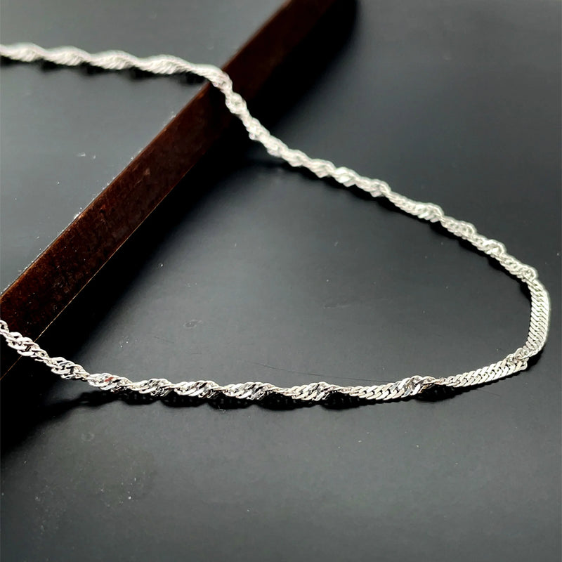 Silver Singapore Chain Rhodium Plated Design Necklace - 1mm | Shop Online Sarraf Jewellers UK