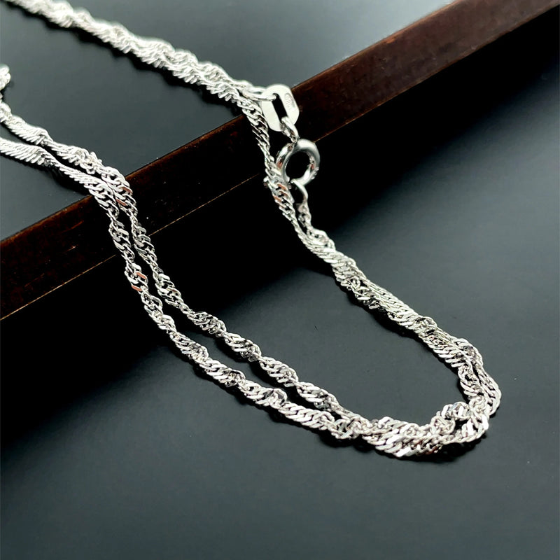 Silver Singapore Chain Rhodium Plated Design Necklace - 1mm | Shop Online Sarraf Jewellers UK