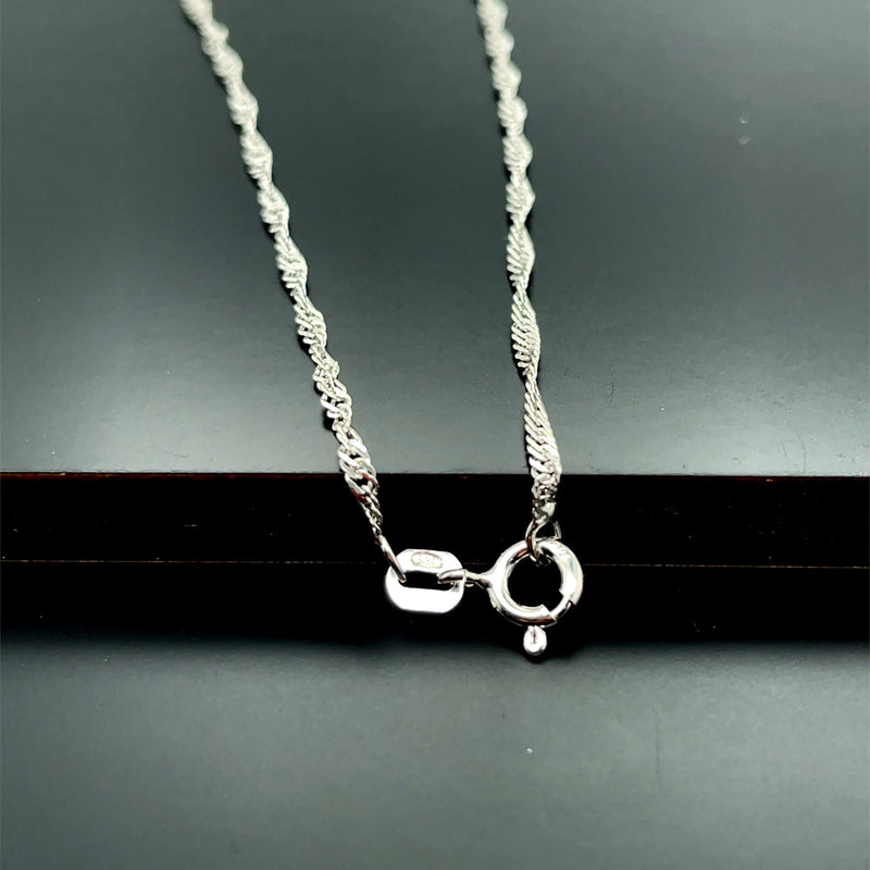 Silver Singapore Chain Rhodium Plated Design Necklace - 1mm | Shop Online Sarraf Jewellers UK