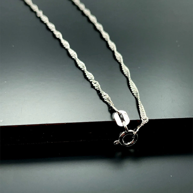 Silver Singapore Chain Rhodium Plated Design Necklace - 1mm | Shop Online Sarraf Jewellers UK