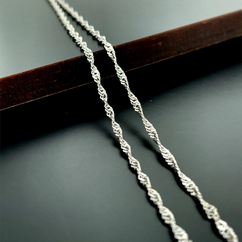 Silver Singapore Chain Rhodium Plated Design Necklace - 1mm | Shop Online Sarraf Jewellers UK