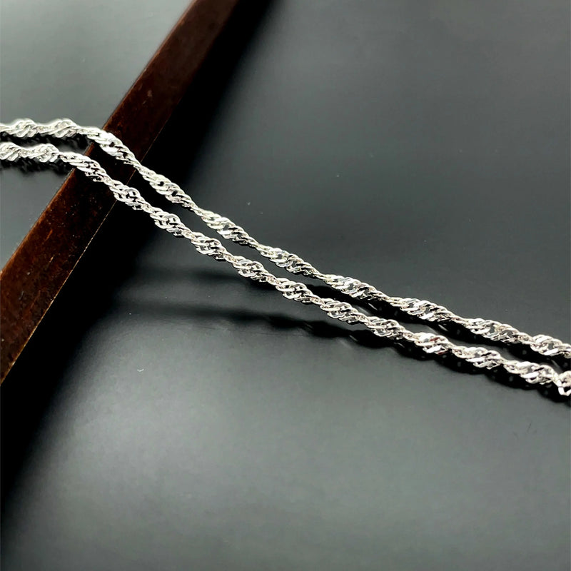 Silver Singapore Chain Rhodium Plated Design Necklace - 1mm | Shop Online Sarraf Jewellers UK