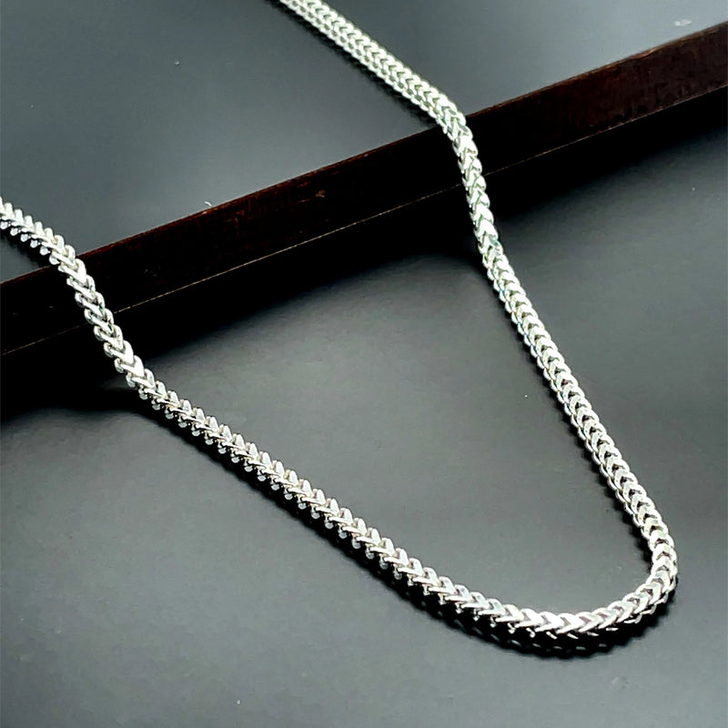 Silver Franco Chain V-Cut Design Rhodium Plated Necklace UK Hallmarked - 1.5mm | Shop Online Sarraf Jewellers UK