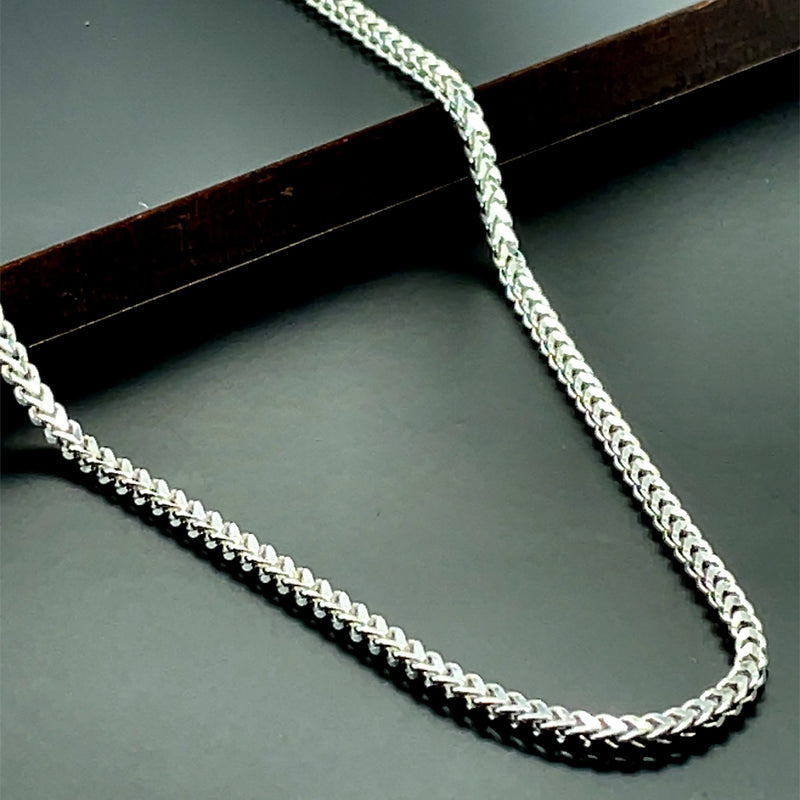 Silver Franco Chain V-Cut Design Rhodium Plated Necklace UK Hallmarked - 1.5mm | Shop Online Sarraf Jewellers UK