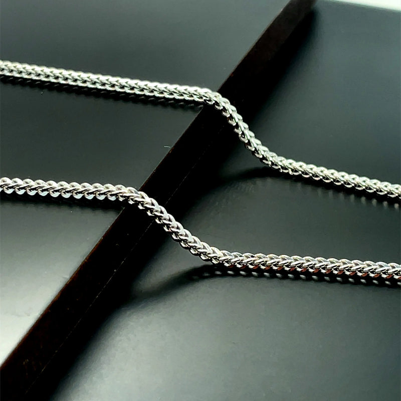 Silver Franco Chain V-Cut Design Rhodium Plated Necklace UK Hallmarked - 1.5mm | Shop Online Sarraf Jewellers UK