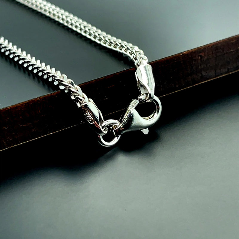 Silver Franco Chain V-Cut Design Rhodium Plated Necklace UK Hallmarked - 1.5mm | Shop Online Sarraf Jewellers UK