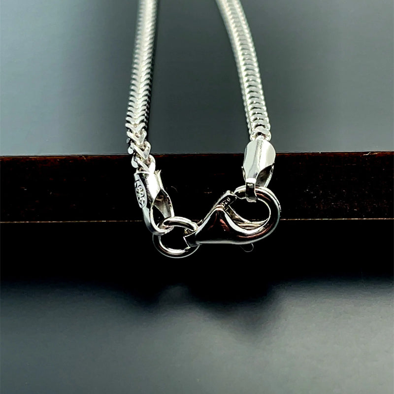 Silver Franco Chain V-Cut Design Rhodium Plated Necklace UK Hallmarked - 1.5mm | Shop Online Sarraf Jewellers UK