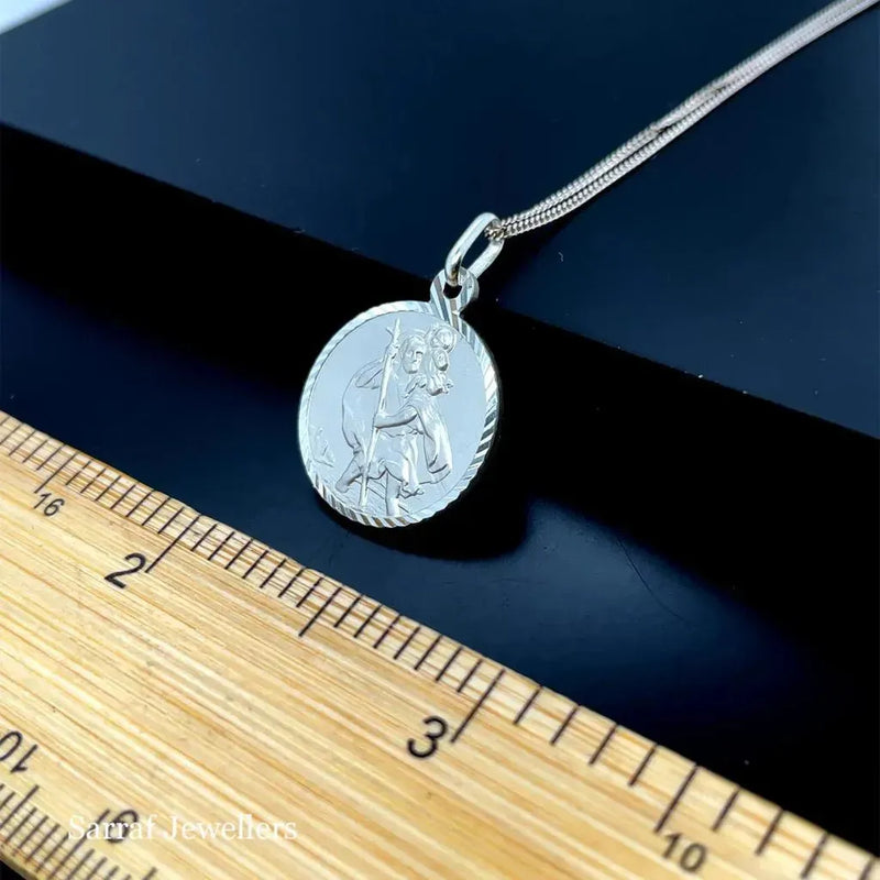 Silver St. CHRISTOPHER PENDANTS 925 Sterling Silver Diamond Cut Round Design UK Hallmarked | Shop Online Sarraf Jewellers UK