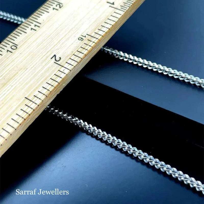 Silver Franco Chain V-Cut Design Rhodium Plated Necklace UK Hallmarked - 1.5mm | Shop Online Sarraf Jewellers UK