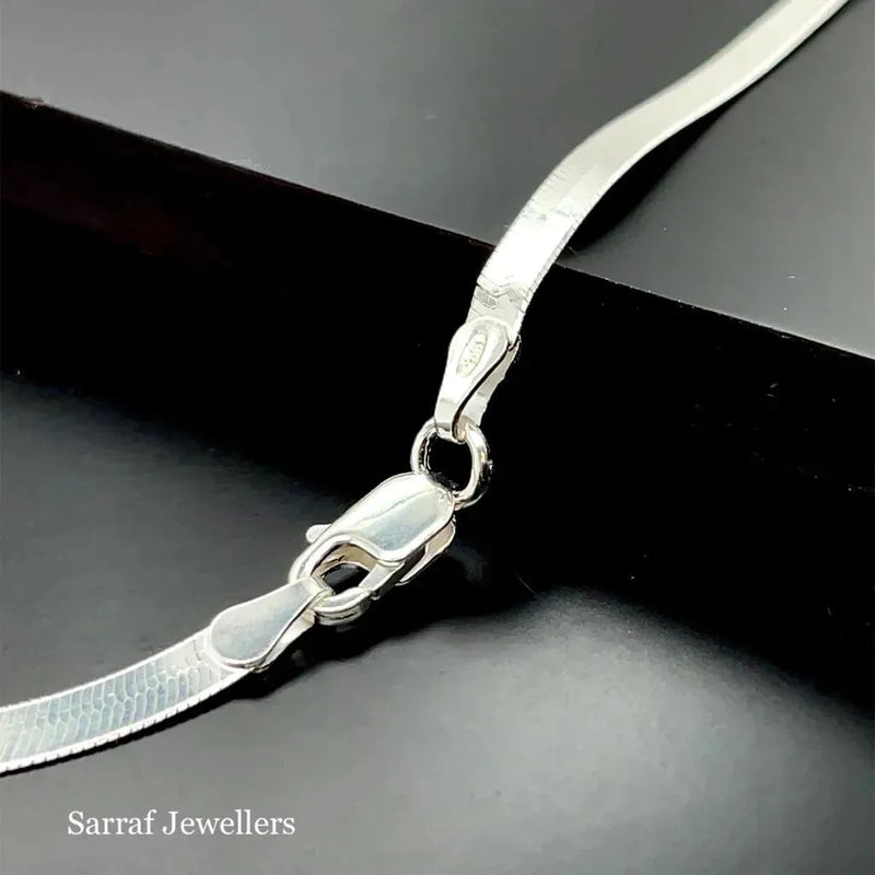 Silver Flat Snake Link Chain Plain Design Necklace - 3mm | Shop Online Sarraf Jewellers UK