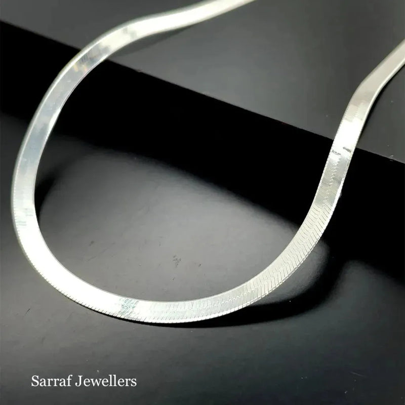 Silver Flat Snake Link Chain Plain Design Necklace - 3mm | Shop Online Sarraf Jewellers UK