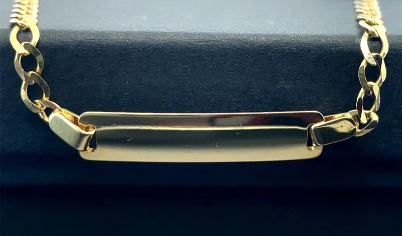9ct Yellow Gold Babies Plain Curb Link ID Bracelet Engravable - 3mm | Shop Online Sarraf Jewellers UK