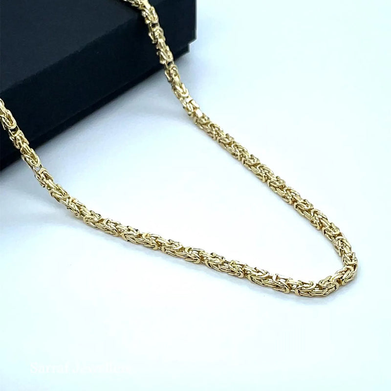 9ct Yellow Gold Byzantine King Square Chain - 2mm | Shop Online Sarraf Jewellers UK