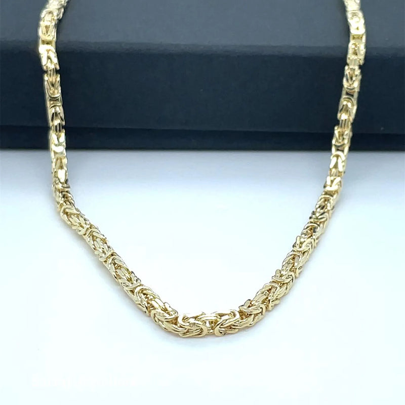 9ct Yellow Gold Byzantine King Square Chain - 2mm | Shop Online Sarraf Jewellers UK