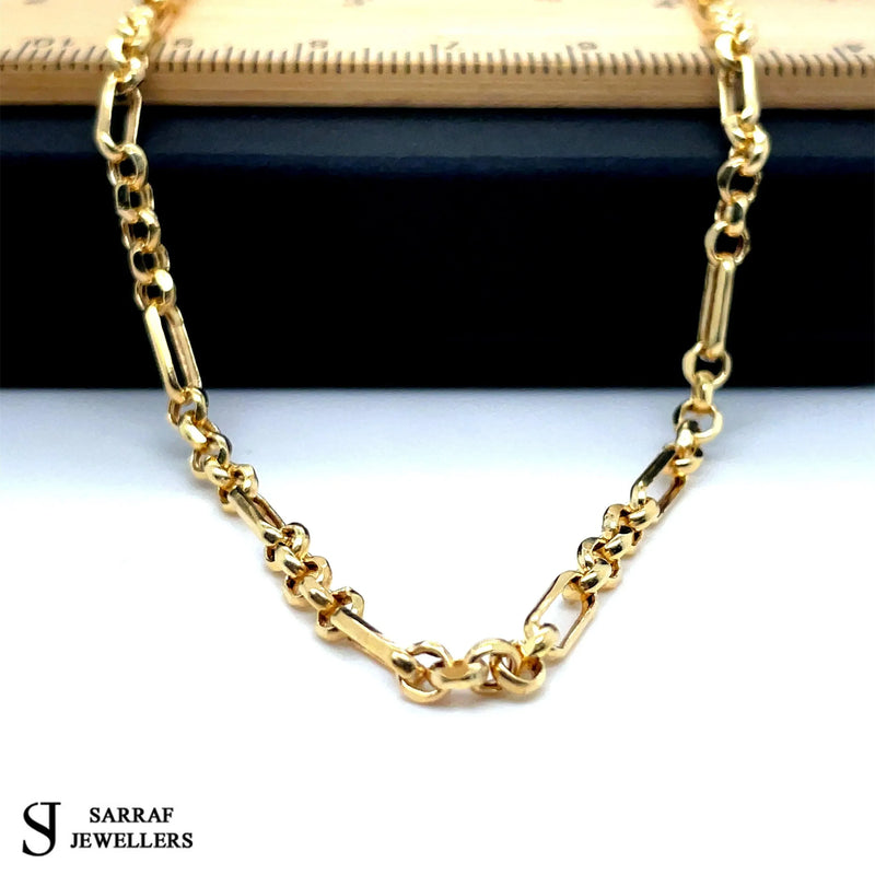Figaro Belcher Bracelet 9ct Yellow Gold | Shop Online Sarraf Jewellers - Sarraf Jewellers