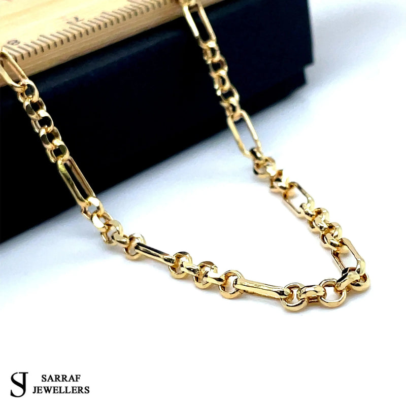 Figaro Belcher Bracelet 9ct Yellow Gold | Shop Online Sarraf Jewellers - Sarraf Jewellers