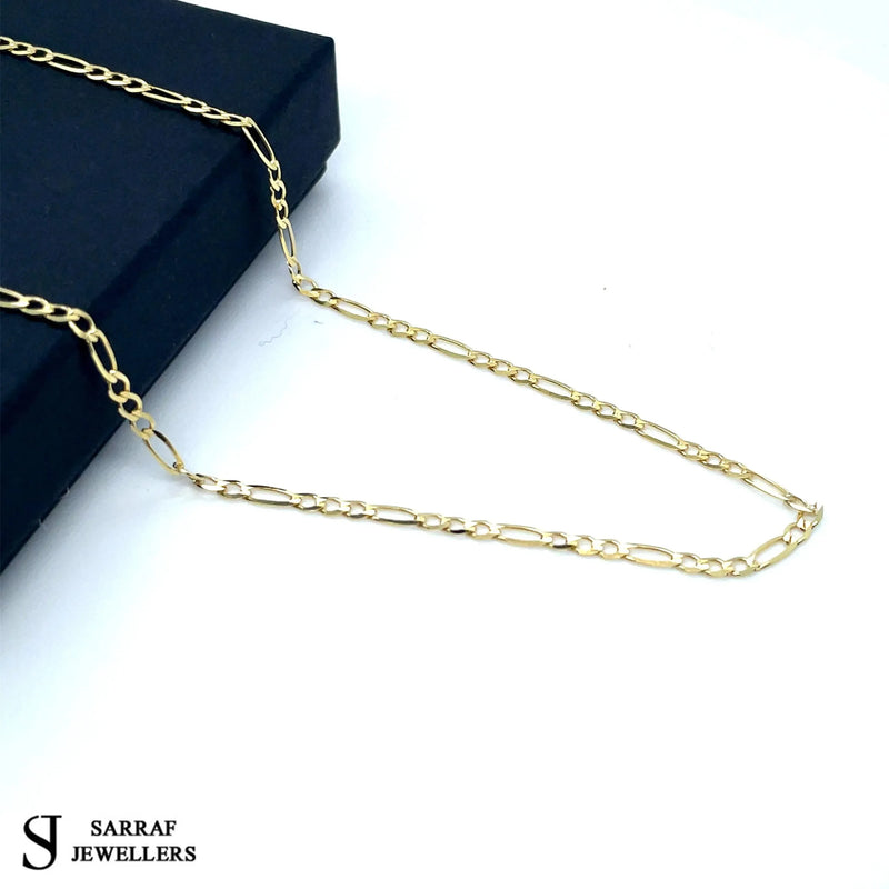 Figaro Chain 9ct Yellow Gold Necklace | Shop Online Sarraf Jewellers UK - Sarraf Jewellers