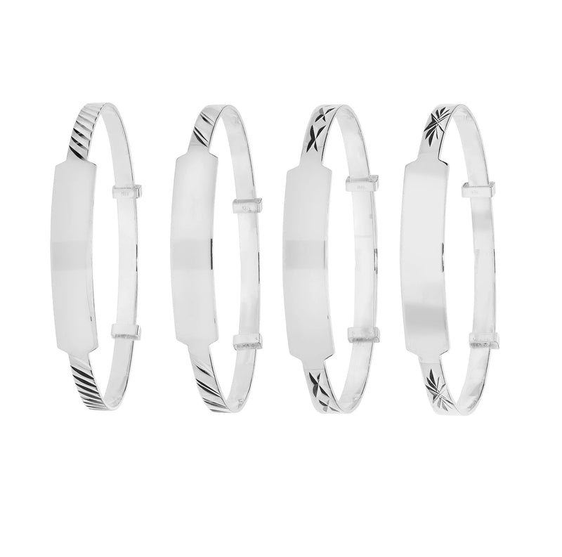 925 Sterling Silver Babies Round Diamond Cut Expandable ID Bangles – 3mm | Shop Online Sarraf Jewellers UK