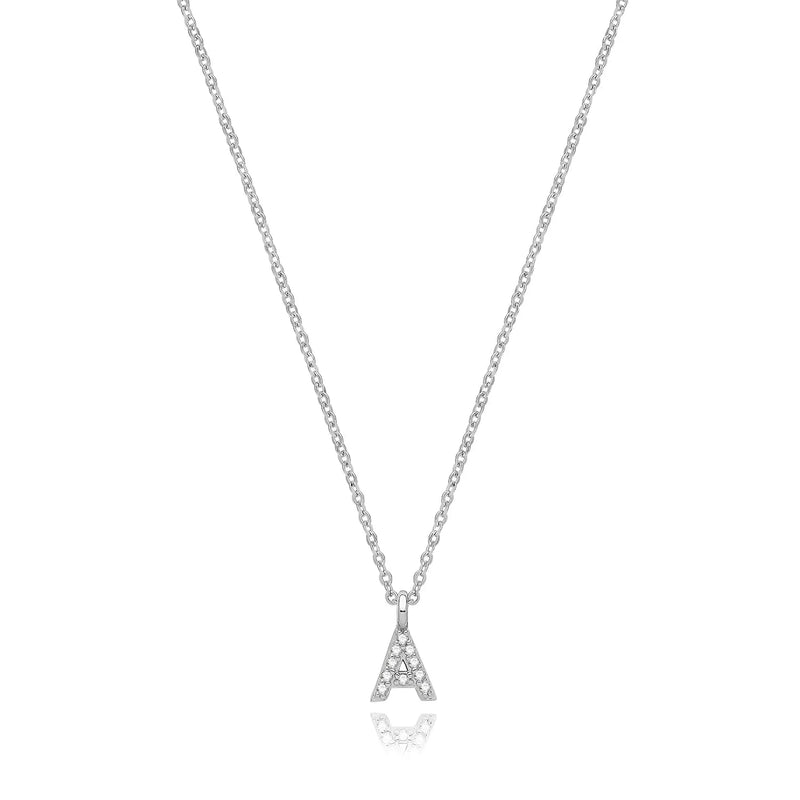 925 Sterling Silver Rhodium Plated CZ Initial on Cable Chain – 1mm | Shop Online Sarraf Jewellers UK