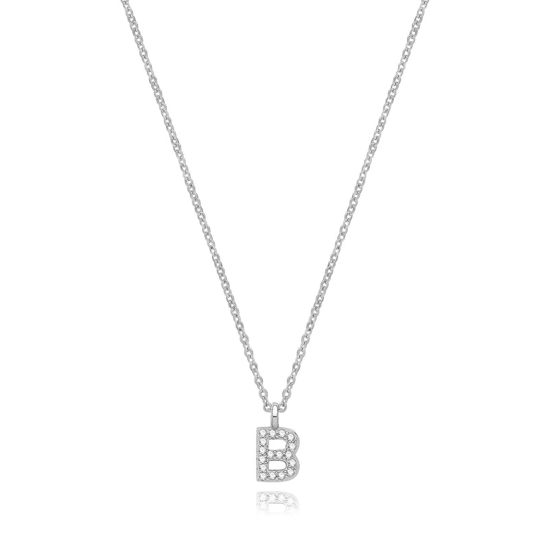 925 Sterling Silver Rhodium Plated CZ Initial on Cable Chain – 1mm | Shop Online Sarraf Jewellers UK