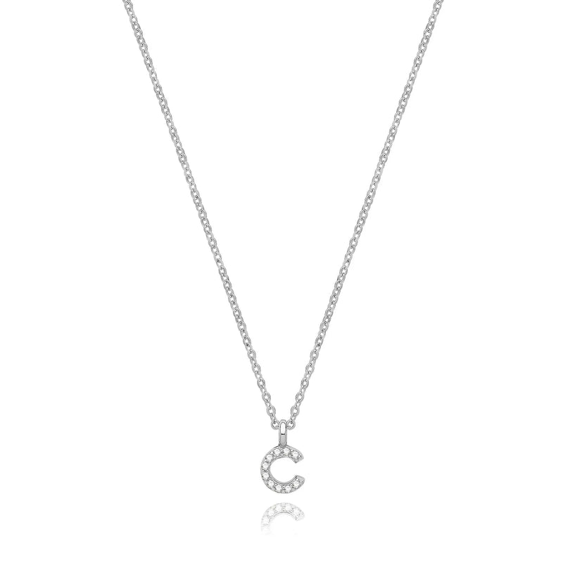 925 Sterling Silver Rhodium Plated CZ Initial on Cable Chain – 1mm | Shop Online Sarraf Jewellers UK