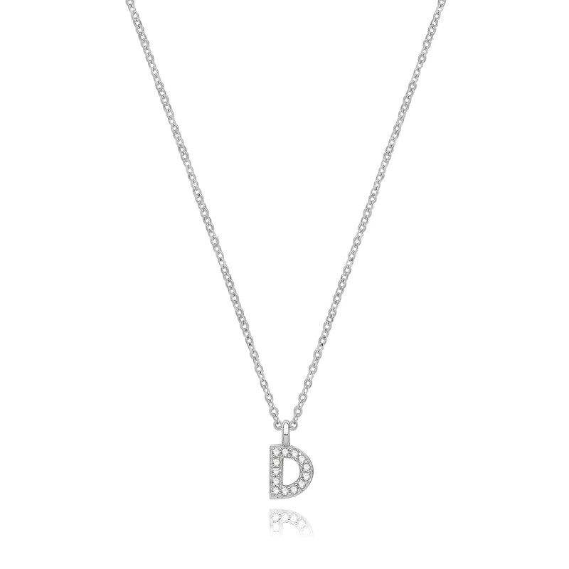 925 Sterling Silver Rhodium Plated CZ Initial on Cable Chain – 1mm | Shop Online Sarraf Jewellers UK