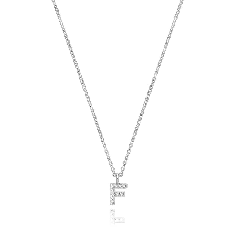 925 Sterling Silver Rhodium Plated CZ Initial on Cable Chain – 1mm | Shop Online Sarraf Jewellers UK