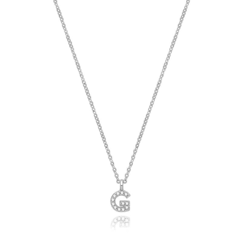925 Sterling Silver Rhodium Plated CZ Initial on Cable Chain – 1mm | Shop Online Sarraf Jewellers UK