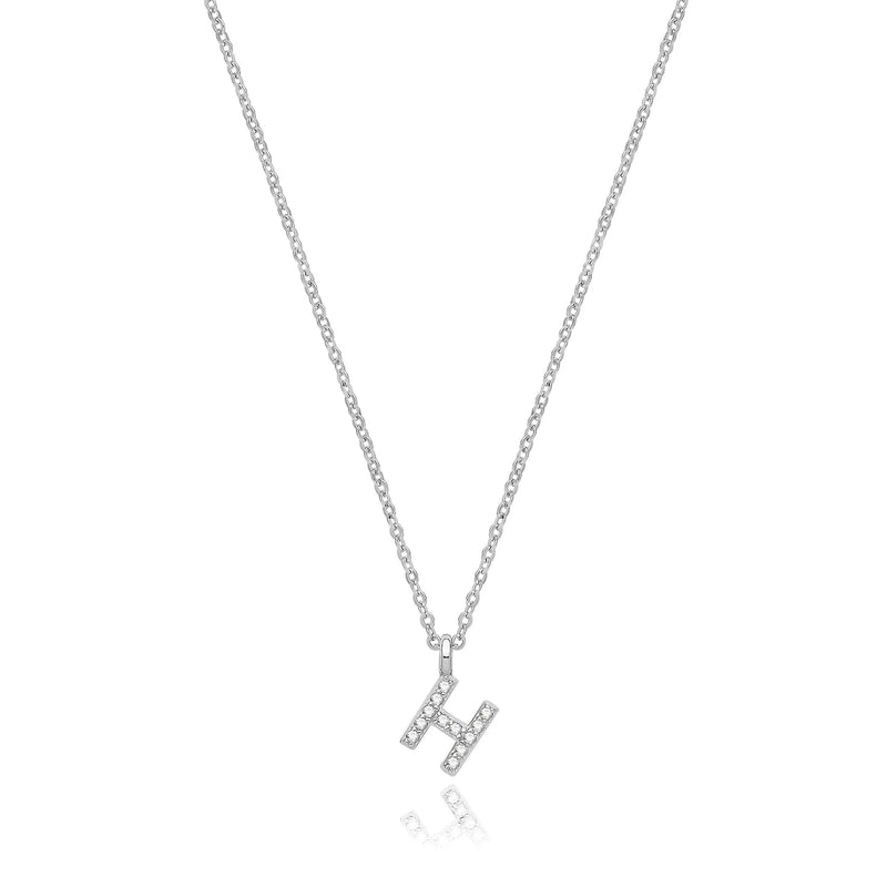925 Sterling Silver Rhodium Plated CZ Initial on Cable Chain – 1mm | Shop Online Sarraf Jewellers UK