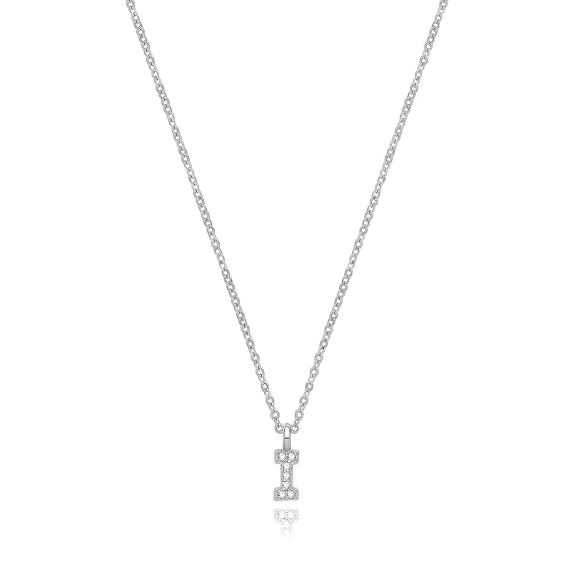 925 Sterling Silver Rhodium Plated CZ Initial on Cable Chain – 1mm | Shop Online Sarraf Jewellers UK