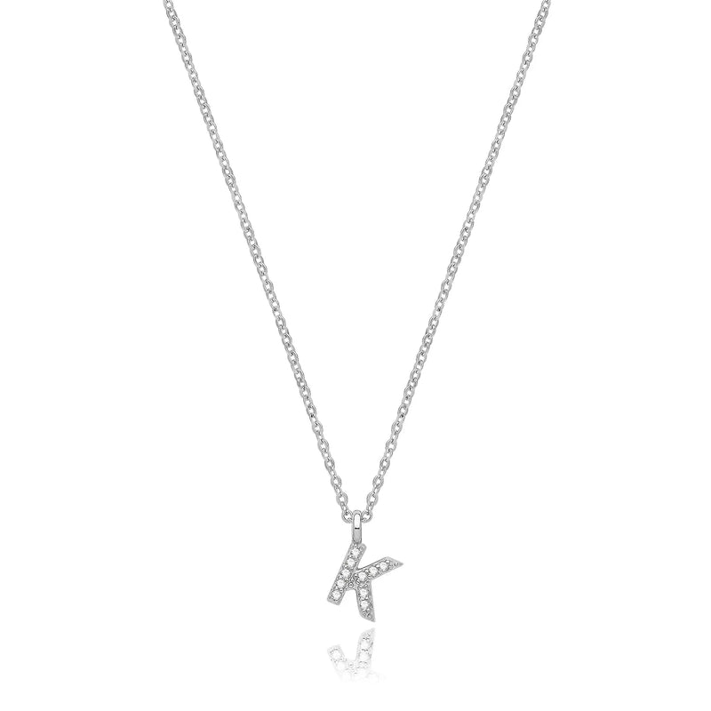 925 Sterling Silver Rhodium Plated CZ Initial on Cable Chain – 1mm | Shop Online Sarraf Jewellers UK
