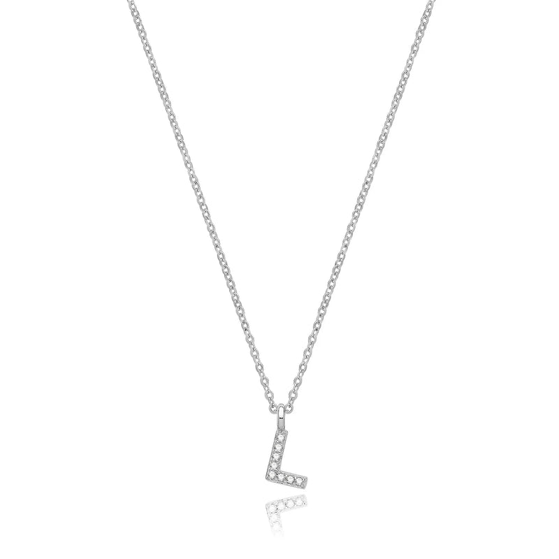 925 Sterling Silver Rhodium Plated CZ Initial on Cable Chain – 1mm | Shop Online Sarraf Jewellers UK