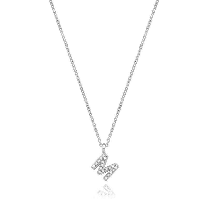 925 Sterling Silver Rhodium Plated CZ Initial on Cable Chain – 1mm | Shop Online Sarraf Jewellers UK