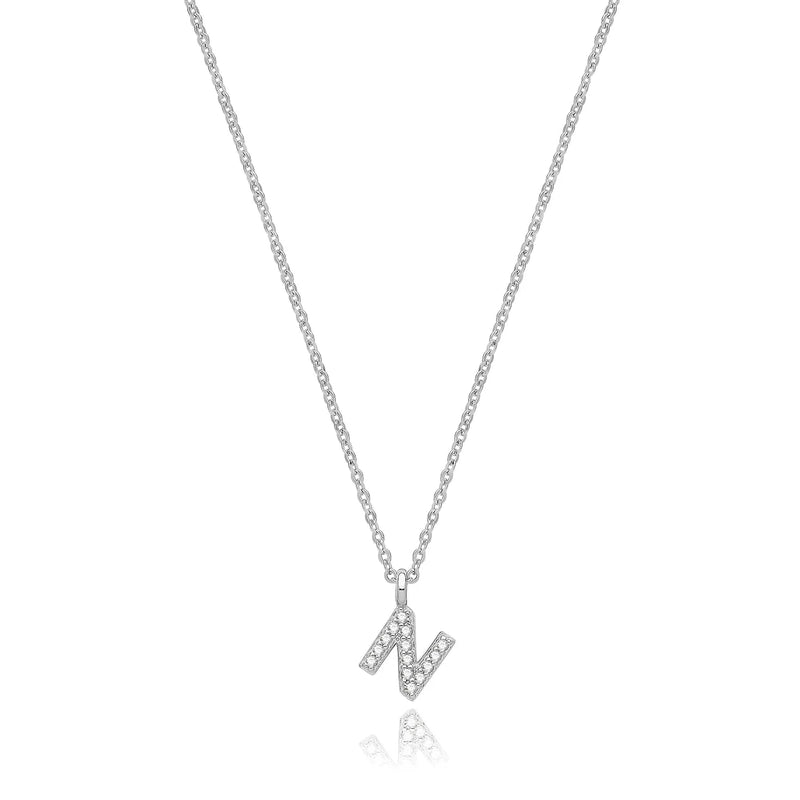 925 Sterling Silver Rhodium Plated CZ Initial on Cable Chain – 1mm | Shop Online Sarraf Jewellers UK