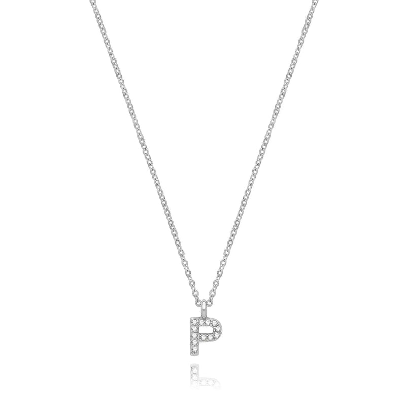 925 Sterling Silver Rhodium Plated CZ Initial on Cable Chain – 1mm | Shop Online Sarraf Jewellers UK