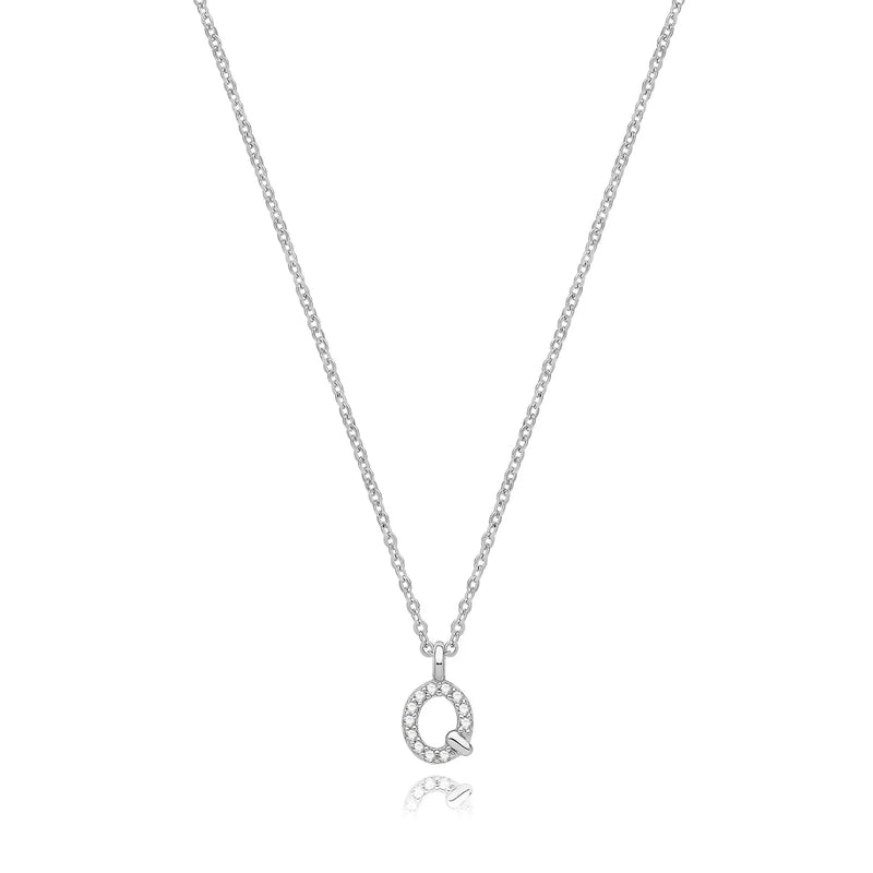 925 Sterling Silver Rhodium Plated CZ Initial on Cable Chain – 1mm | Shop Online Sarraf Jewellers UK
