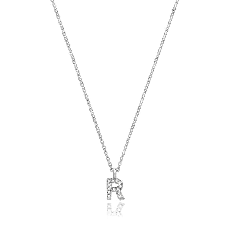 925 Sterling Silver Rhodium Plated CZ Initial on Cable Chain – 1mm | Shop Online Sarraf Jewellers UK