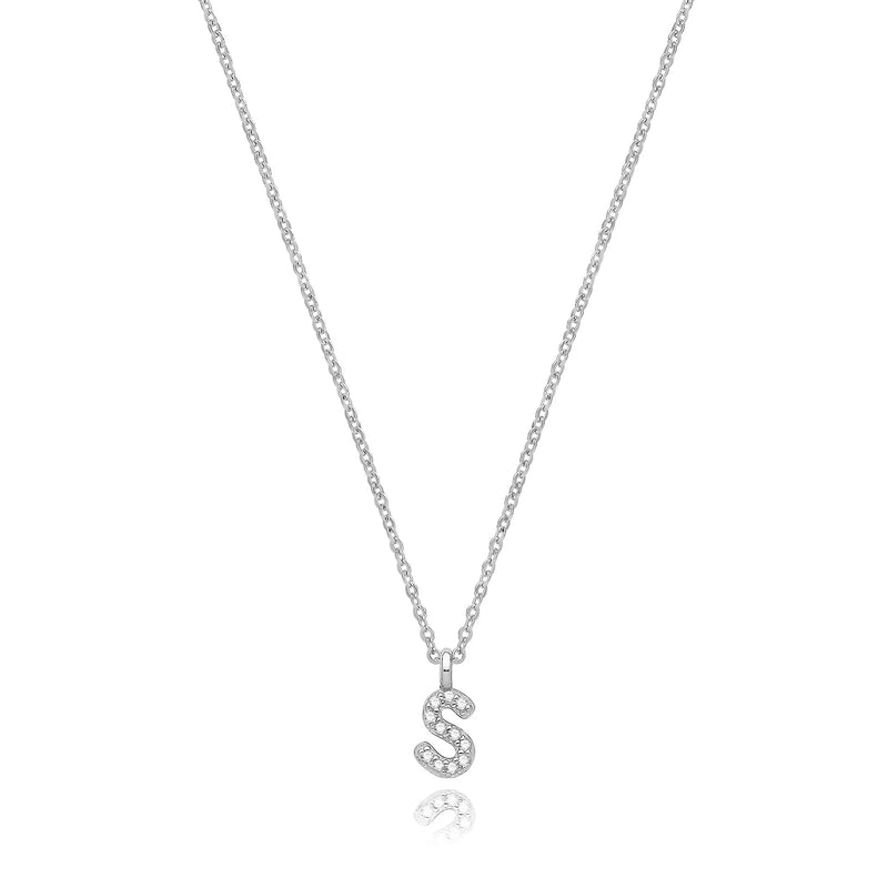 925 Sterling Silver Rhodium Plated CZ Initial on Cable Chain – 1mm | Shop Online Sarraf Jewellers UK