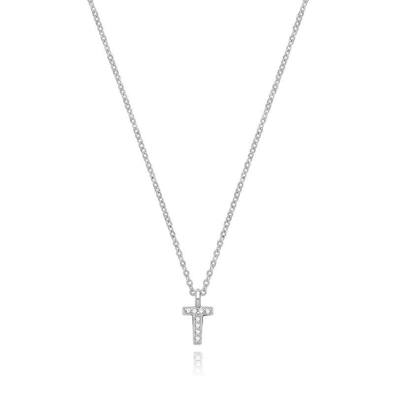 925 Sterling Silver Rhodium Plated CZ Initial on Cable Chain – 1mm | Shop Online Sarraf Jewellers UK