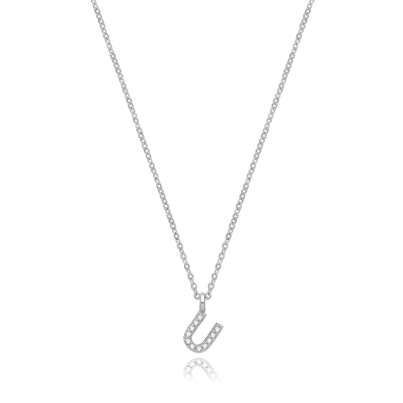 925 Sterling Silver Rhodium Plated CZ Initial on Cable Chain – 1mm | Shop Online Sarraf Jewellers UK
