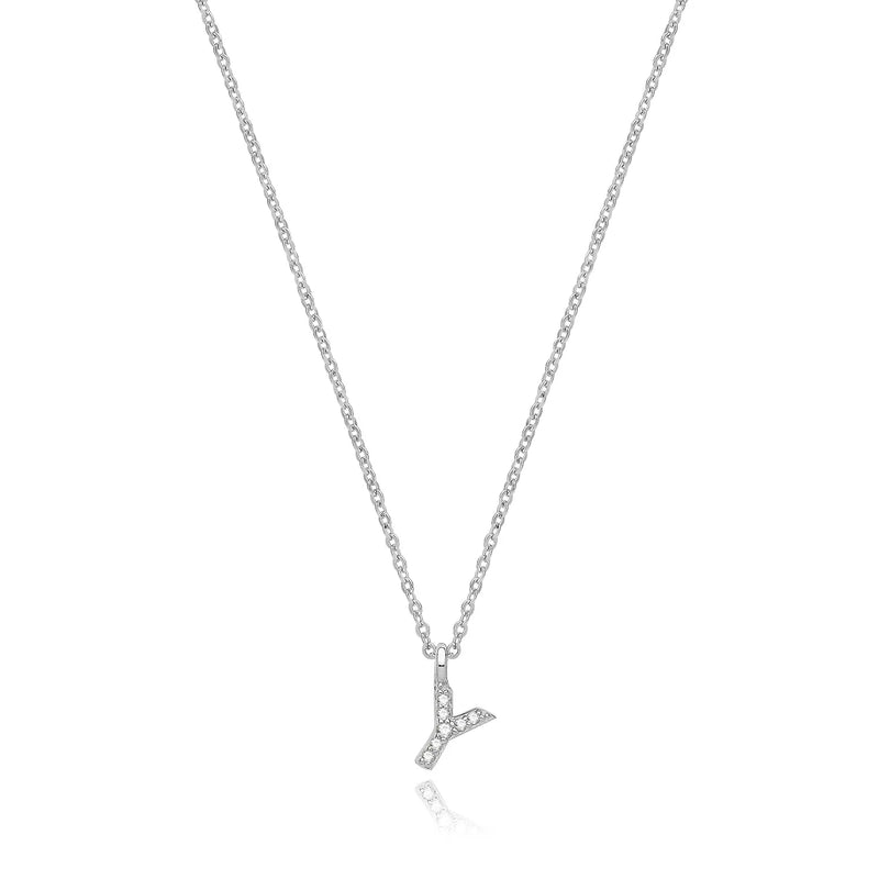 925 Sterling Silver Rhodium Plated CZ Initial on Cable Chain – 1mm | Shop Online Sarraf Jewellers UK