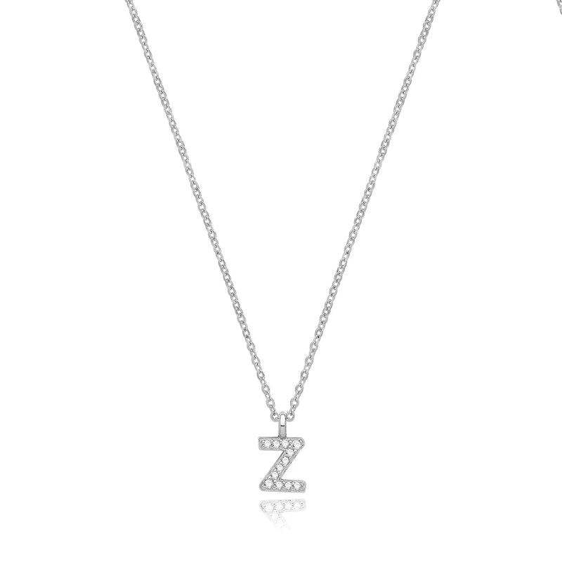 925 Sterling Silver Rhodium Plated CZ Initial on Cable Chain – 1mm | Shop Online Sarraf Jewellers UK