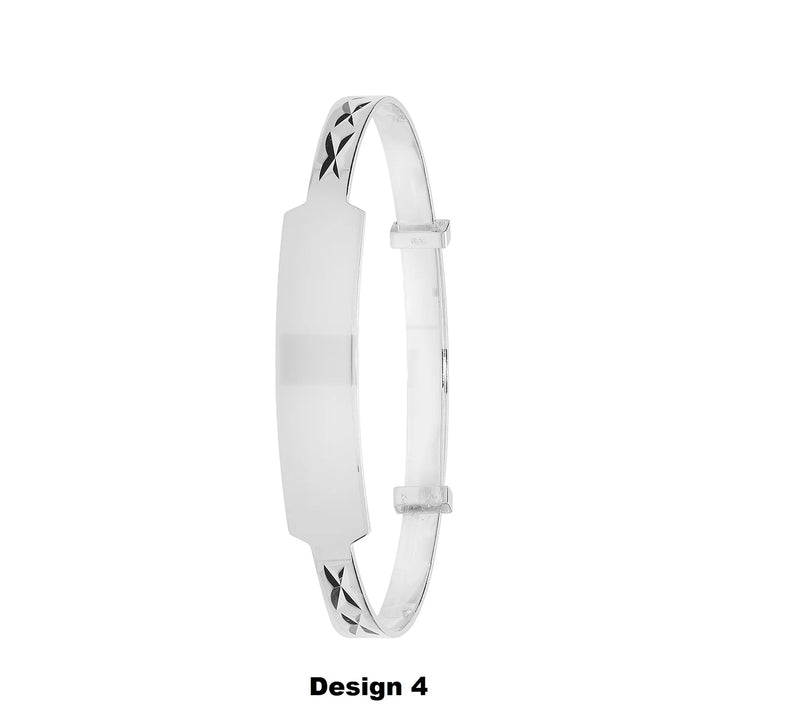 925 Sterling Silver Babies Round Diamond Cut Expandable ID Bangles – 3mm | Shop Online Sarraf Jewellers UK