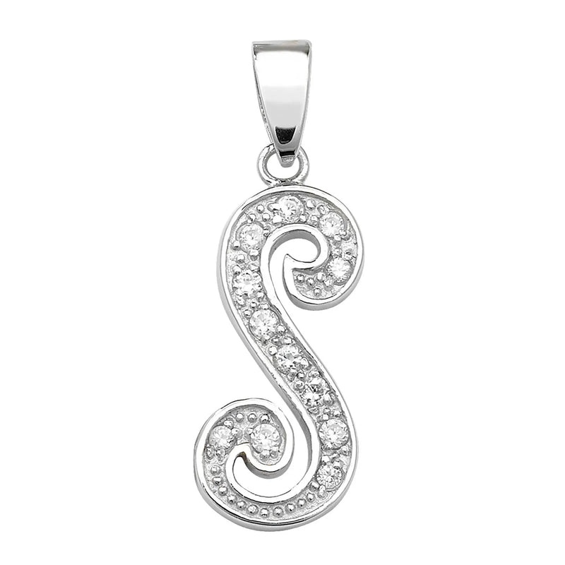 925 Sterling Silver CZ Fancy Initial Pendants | Shop Online Sarraf Jewellers UK