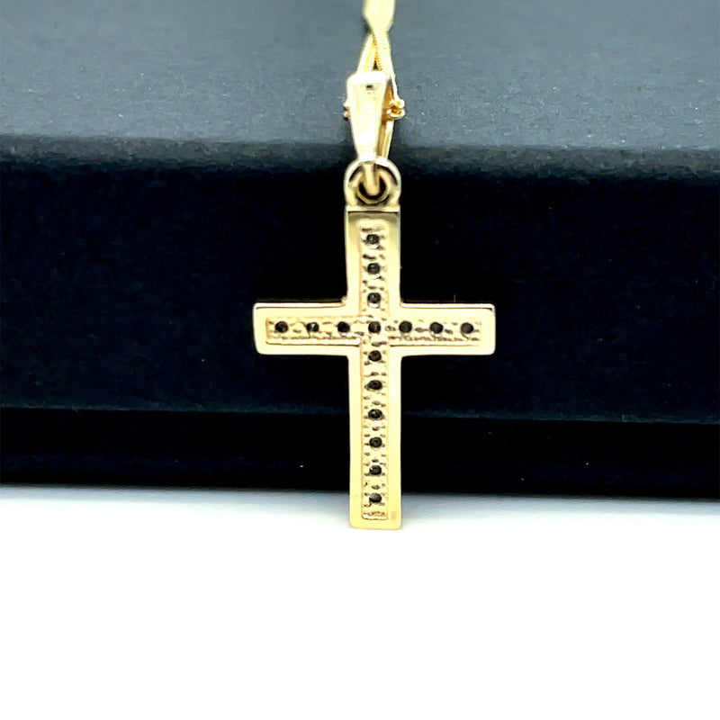 Gold Small CZ Cross Pendant 9k Yellow and White Gold, Cubic Zirconia Shiny Cross, Cross for Woman, Cross For Men - Sarraf Jewellers