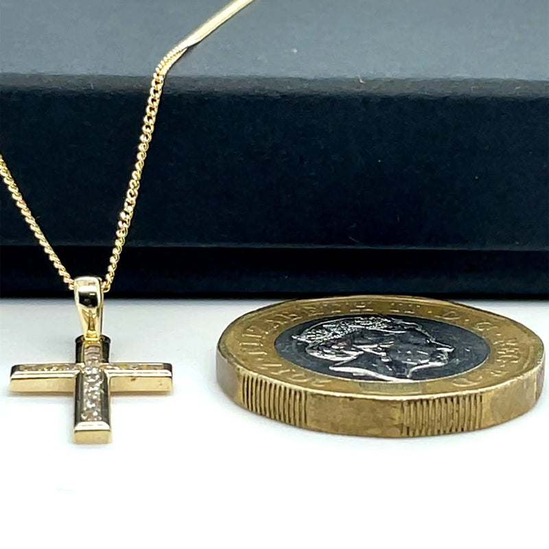 Gold Small CZ Cross Pendant 9k Yellow and White Gold, Cubic Zirconia Shiny Cross, Cross for Woman, Cross For Men - Sarraf Jewellers