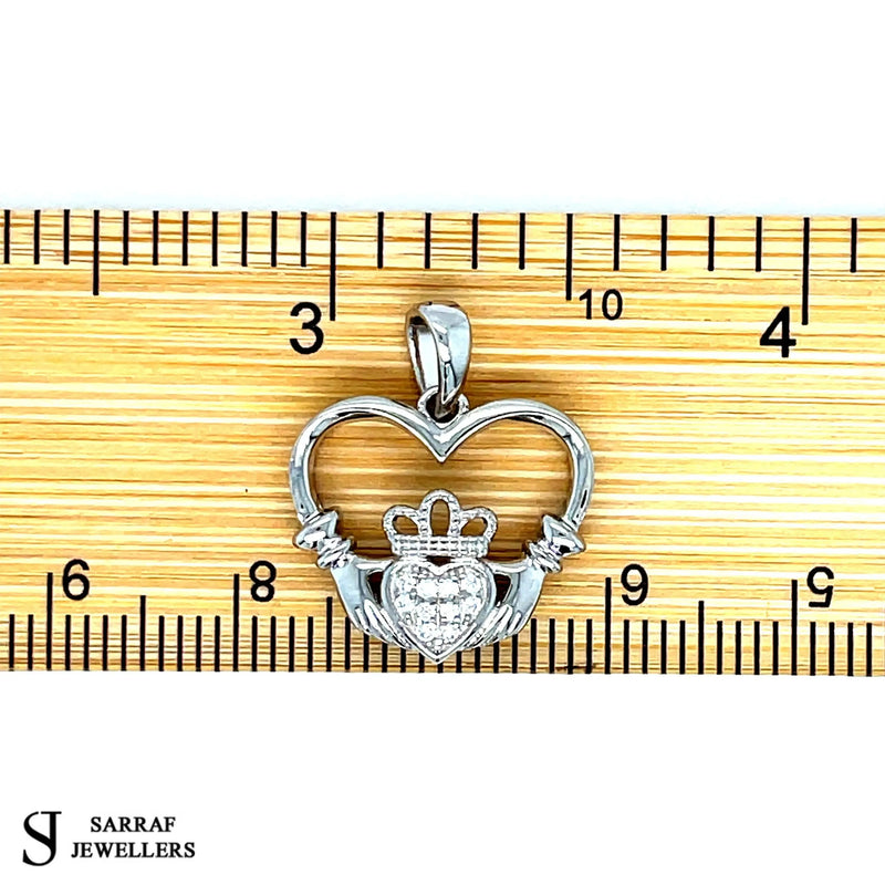 HEART IRISH CLADDAGH PENDANT 925 Sterling Silver Rhodium Plated Design UK Hallmarked | Shop Online Sarraf Jewellers UK - Sarraf Jewellers